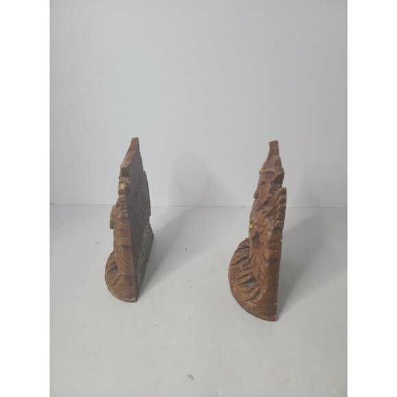 Vintage Brown Carved Wood Owl Bookend Set of Two Rustic Decorative - Picture 3 of 6